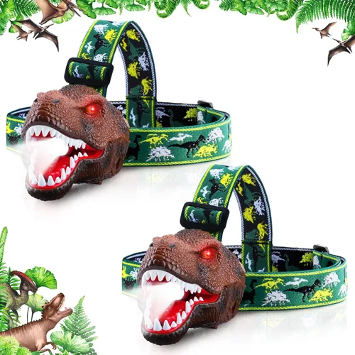 Vista 12 de Dysaim Linterna Frontal de Dinosaurio para Niños Linterna Equipo de Campamento al Aire Libre Lámpara Frontal LED de Lectura, Accesorios