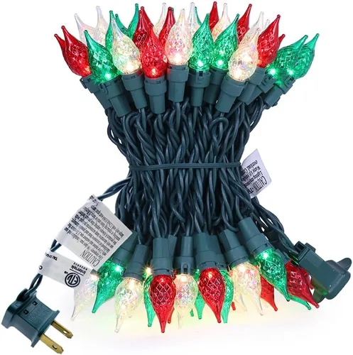Vista 9 de Luces de Navidad Roja, Blanca y Verde G15 70 LED Luz de Globo Cadena de Luces Enchufable para Decoración de Navidad Cadena de Luces al Aire Libre