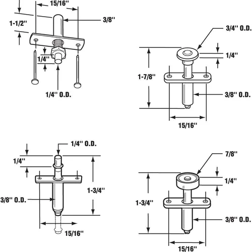 Vista 2 de Prime-Line N 7535 Kit de reparación de herrajes para puertas plegables, incluye 2 guías de rodillo, 1 pivote superior y 1 pivote inferior, para uso