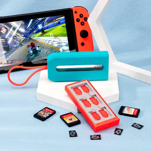 Vista 7 de JJC (No es compatible con tarjetas SD) Switch Game Card Case para 6 juegos de Nintendo y 12 tarjetas Micro SD, almacenamiento de soporte de tarjeta