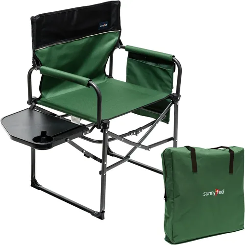 Vista 17 de SUNNYFEEL Silla de Directores de Camping, Silla Plegable Portátil de Gran Tamaño con Mesa Lateral, Bolsillo para Playa, Pesca, Viaje, Picnic
