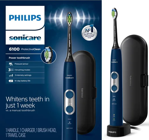 Vista 11 de Philips Sonicare ProtectiveClean 6100 - Cepillo de dientes eléctrico recargable, con sensor de presión, 3 modos de limpieza, SmarTimer y QuadPacer