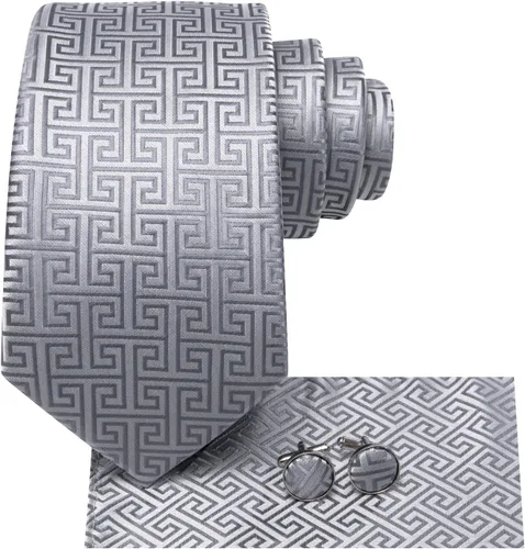 Vista 177 de Hi-Tie Corbata clásica de cachemira para hombre con pañuelo y gemelos a cuadros