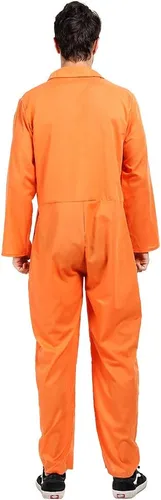 Vista 2 de ReneeCho Mono de prisionero naranja disfraz de jailbird para hombres adultos de Halloween