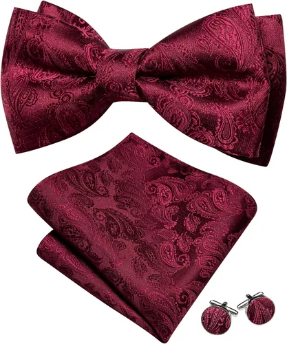 Vista 2 de Barry.Wang Pajarita de Rayas Paisley para Hombre de Seda Preatada Pañuelo de Bolsillo Gemelos Juego Formal Boda Fiesta Graduación