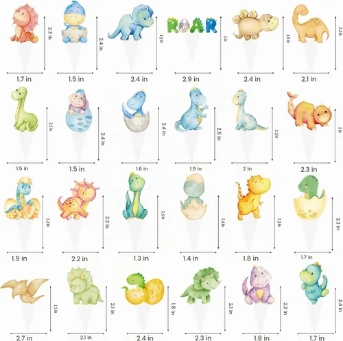 Vista 3 de Decoración de dinosaurio para baby shower, 48 piezas de decoración de cupcakes de dinosaurio para decoración de fiesta de cumpleaños de dinosaurio