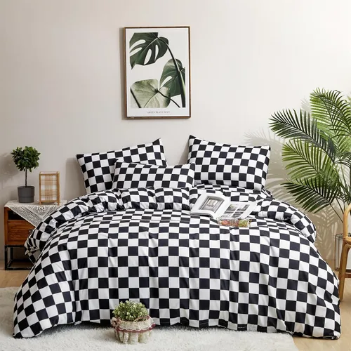 Vista 23 de Luxlovery Juego de edredón con diseño marmoleado blanco y negro, edredón moderno y acogedor, diseño abstracto, para hombres, adolescentes y niños
