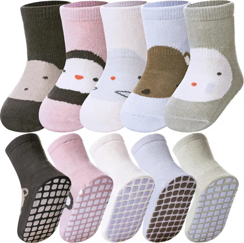 Vista 10 de Yebing Calcetines para bebés y niños pequeños, calcetines antideslizantes con agarres, calcetines de algodón para regalos
