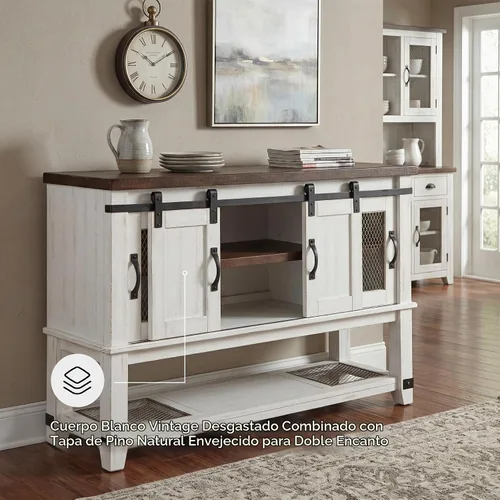 Vista 6 de Signature Design by Ashley Valebeck - Servidor de comedor de estilo granja o gabinete de aparador, blanco y marrón