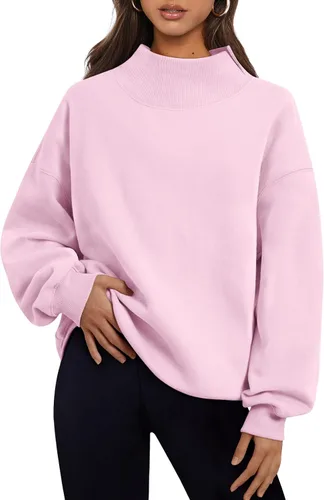 Vista 15 de Trendy Queen Sudaderas de cuello alto para mujer, de gran tamaño, trajes de Albaricoque