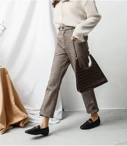 Vista 7 de Divanne Mocasines para mujer, mocasines planos de cadena dorada, mocasines de piel sin cordones