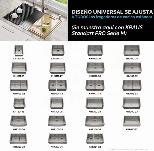 Vista 5 de Kraus Escurreplatos multiusos enrollable para encima del fregadero, con colador y esterilla en negro, KRM-10BLACK