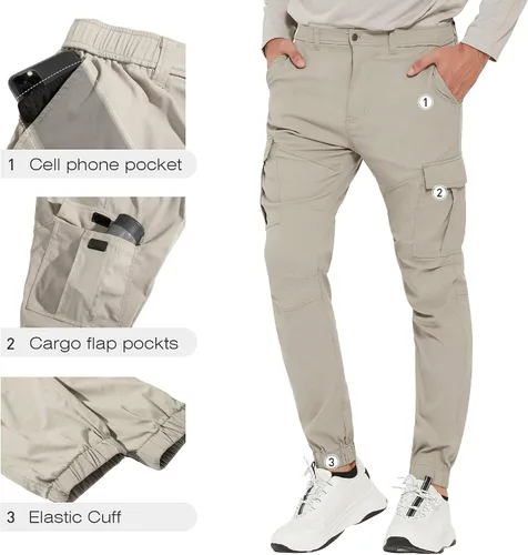 Vista 4 de PULI Men's Hiking Cargo Pants Slim Fit Stretch Joggers Cycling Waterproof Outdoor Trousers with Pockets