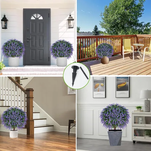 Vista 4 de Paquete de 4 árboles topiarios artificiales de lavanda de 24 pulgadas