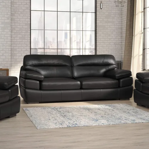 Vista 3 de Sunset Trading Jayson - Sofá negro de cuero de grano superior de 89 pulgadas de ancho, asiento profundo
