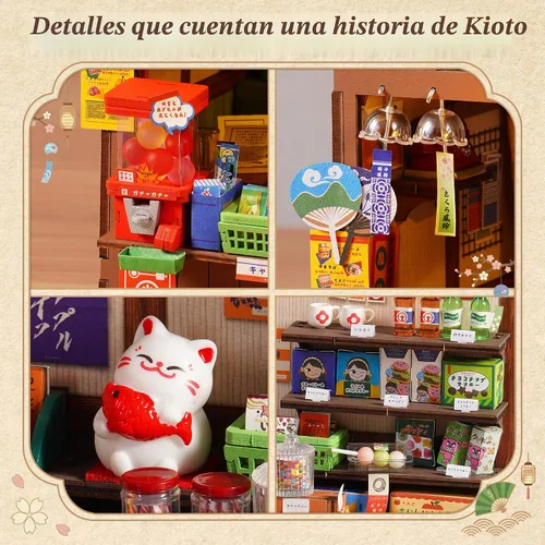 Vista 4 de Rolife Kit de casa en miniatura para rincón de libros japoneses, casa de muñecas nostálgica