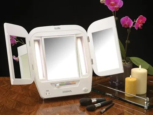 Vista 9 de Jerdon JGL10 W Euro Espejo de 3 paneles iluminado con aumento de 5X, 4 configuraciones de luces, acabado blanco