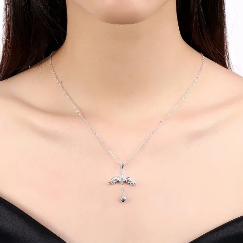 Vista 6 de Cutesmile Fashion Jewelry - Collar con colgante de plata de ley 925 con circonita cúbica, ala de ángel, 18 pulgadas, Plata, Circonia cúbica