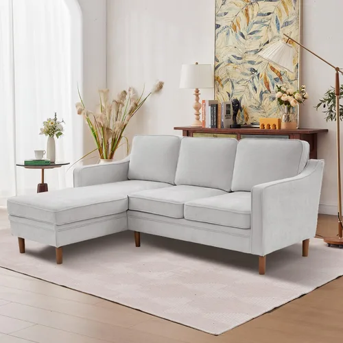 Vista 28 de Kingfun Sofá en Forma de L de 88", Sofá Seccional de Chenilla, Sofás Modernos de Mediados de Siglo con Marco de Madera Maciza para Sala de Estar