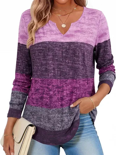 Vista 22 de Zeagoo Camisas de manga larga para mujer, blusas casuales con cuello en V