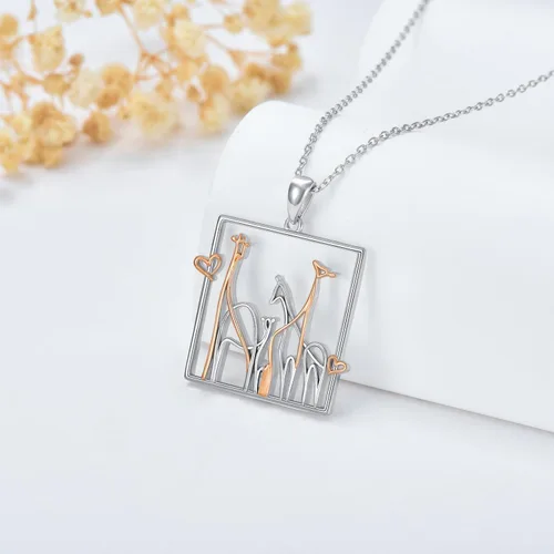 Vista 2 de Collar de plata de ley con diseño de animales para padremadre e hijahijo