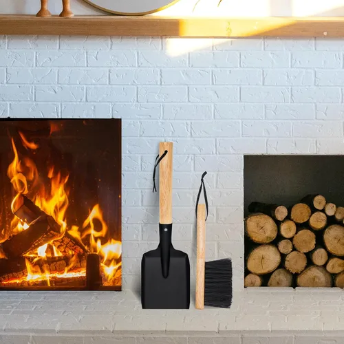 Vista 6 de Juego de escobilla y pala para cenizas de chimenea - Juego de herramientas para chimenea, herramientas para fogata, juego de limpieza de hogar