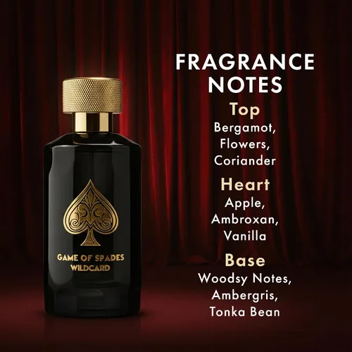 Vista 2 de Jo Milano Game of Spades Wildcard Parfum Spray 3.4 oz (3.4 fl oz) Vainilla, manzana, tonka, madera de Oud, aroma a bergamota Fragancia