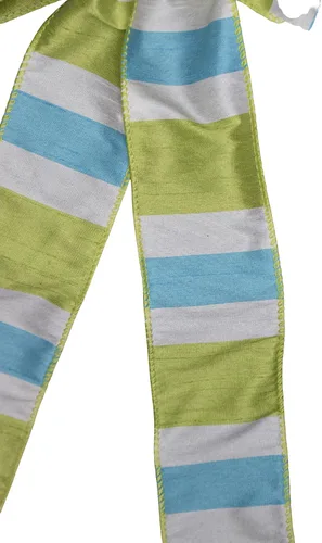 Vista 3 de 10" Aqua and Lime Striped Wired Wreath Bow