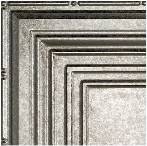 Vista 23 de FASÄDE Panel de techo decorativo de vinilo decorativo de 2 x 4 pies de estilo tradicional / patrón 3 en aluminio cepillado (paquete de 5)