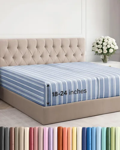 Vista 17 de Sábana bajera ajustable extra profunda Twin XL – Sábana bajera individual de lujo de hotel solamente – Se adapta fácilmente a colchones de 18 a 24