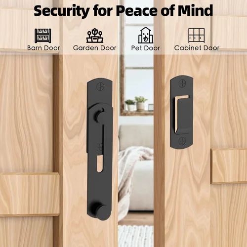 Vista 8 de Cerradura de puerta corrediza de granero abatible de 180 grados para privacidad – Cerraduras de puerta de granero seguras y pestillos para puerta