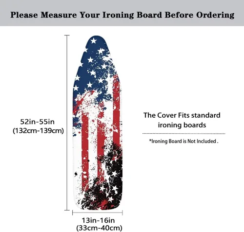 Vista 5 de Funda para tabla de planchar con diseño de estrellas y bandera estadounidense con borde elástico y acogedor bolsillo para la nariz, resistente al