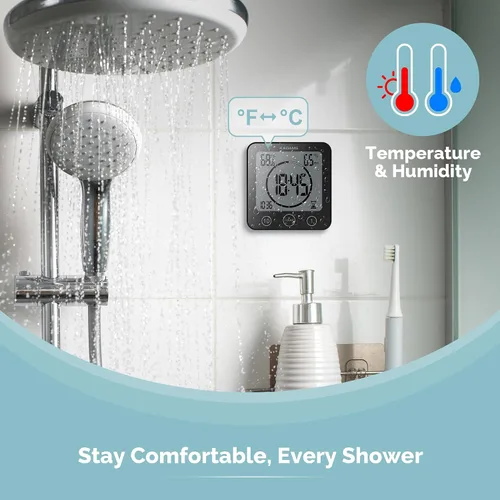 Vista 5 de KADAMS - Temporizador digital con alarma, impermeable para pulverización de agua para baño, regadera, cocina, temporizador táctil, visualización