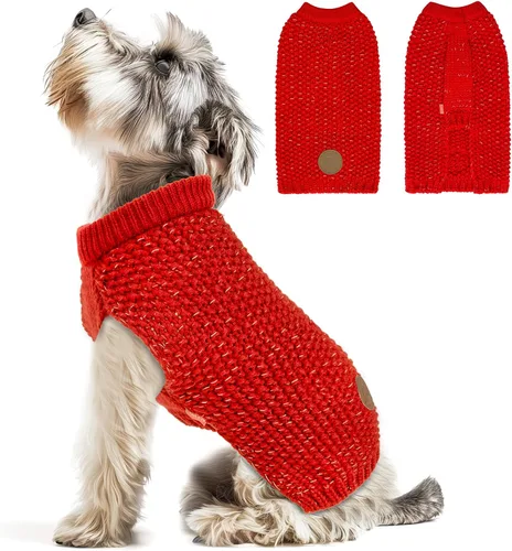 Vista 22 de KYEESE Suéter para Perro con Agujero para Correa para Perros Pequeños Machos Suéter Cálido con Hilo Reflectante Tejido Suave Ropa para Perros Machos