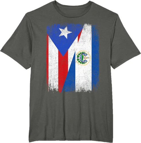 Vista 7 de Camiseta Half Puerto Rico El Salvador Flag Orgullo Salvadoreño Roots