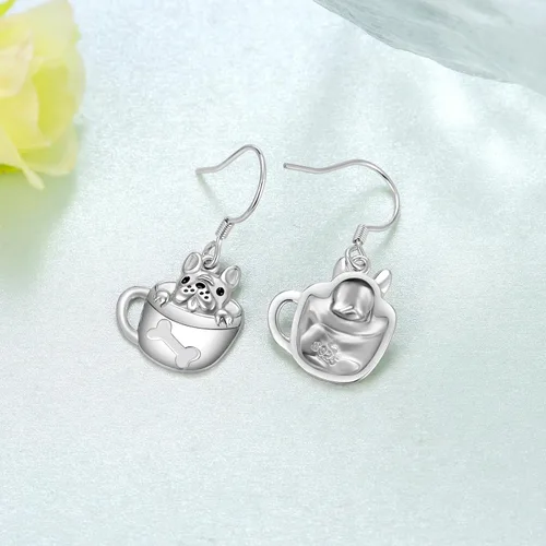 Vista 3 de Aretes colgantes de gato negrocorgischnauzergato de taza de tébulldog francésYorkiePug lindos aretes colgantes de animales para niñas y mujeres