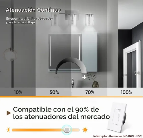 Vista 9 de Lámparas de baño modernas LED sobre espejo, 3 luces de tocador de níquel cepillado con 5 modos de color, lámpara de tocador de baño regulable