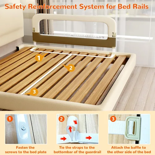 Vista 8 de Riel de cama para niños pequeños, rieles de cama de 31 pulgadas Beige con caqui