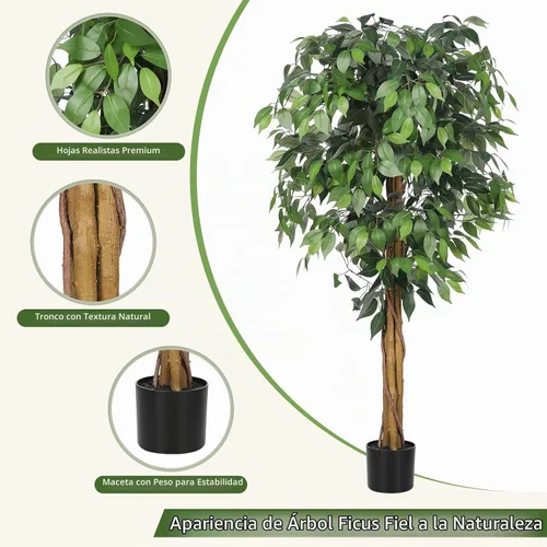 Vista 4 de Realead Árbol de ficus artificial de 5 pies con tronco triple y maceta