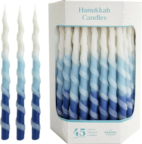 Vista 8 de Velas de menorá de Hanukkah trenzadas de lujo azul y blanco para las 8 noches de Janucá (paquete de 10)