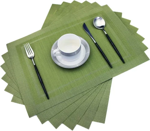 Vista 46 de PIGCHCY Juego de 4 manteles individuales en forma de cuña para mesa de comedor, tejido cruzado, lavables, resistentes al calor, manteles Bambúes