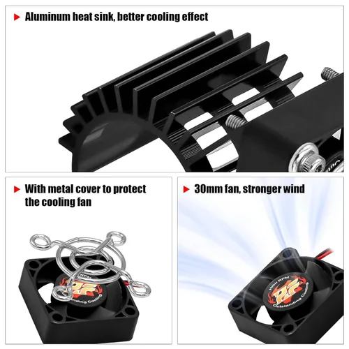 Vista 3 de Disipador de calor de motor RC con ventilador de enfriamiento de 5 V, apto para 370 380 390 2838 2858 2845 disipador de calor de motor sin Negro