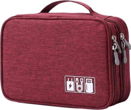 Vista 8 de mygreen Organizador de viaje para electrónica, estuche impermeable para accesorios electrónicos, bolsa de almacenamiento para cables de doble capa