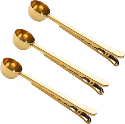 Vista 9 de Cucharas medidoras de café para café molido de acero inoxidable, 1 cucharada con clip para bolsa para café y té, juego de 2 (2 unidades, negro)
