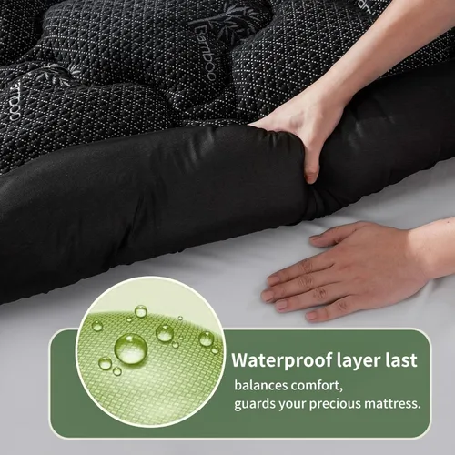 Vista 2 de Cubrecolchón prémium 100% impermeable tamaño individual, transpirable, protector de cama de rayón de bambú, funda de sábana de bolsillo profundo