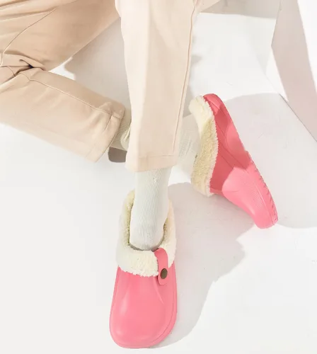 Vista 6 de ChayChax - Pantuflas impermeables para mujeres y hombres, con forro de piel, zapatos de jardín de invierno, pantuflas cálidas para interiores