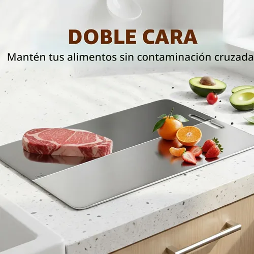 Vista 6 de Tablas de cortar de titanio 100% puro para cocina, tabla de cortar de doble cara de grado alimenticio, borde liso sin daño, ahorro de espacio, apto