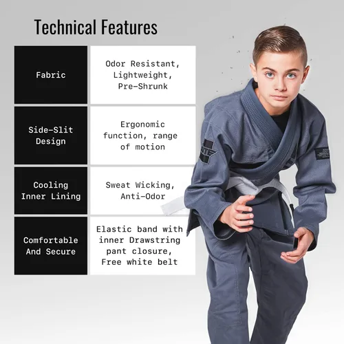 Vista 3 de Elite Sports Kids BJJ GI - Kimono brasileño Jiujitsu Gi con tela preencogida y cinturón, para niños y jóvenes, aprobado por la IBJJF