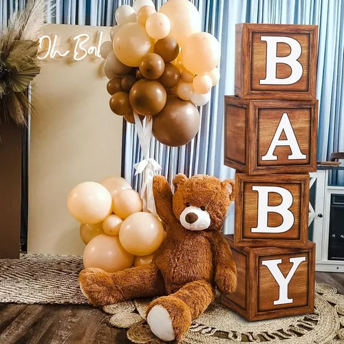 Vista 6 de DataMoon Decoraciones de Baby Shower "We Can Bearly Wait" - Cajas para bebé con letras, Globos Boho, Telón de fondo "We Can Bearly Wait" para Baby