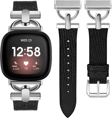 Vista 7 de Wearlizer Correa de cuero compatible con Fitbit Versa 3/4 Sense 2, correa de cuero elegante con hebilla de metal en forma de D para reloj